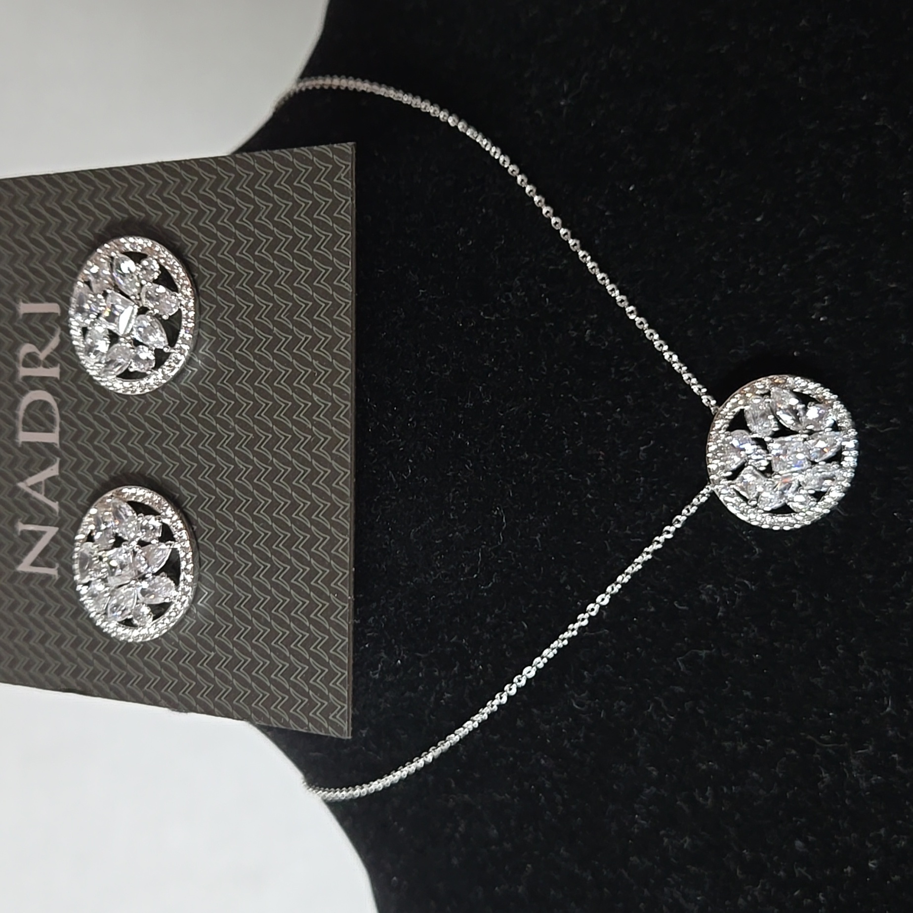 Nadri Silvertone Halo Design Multi-Shaped Czs Necklace And Earring Set .75" Diam